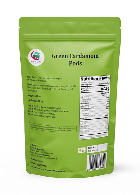 1 lb Indian GREEN CARDAMOM Pods Whole | Cardamom bulk | Flavourful Indian Spice | Semillas de Cardamomo | by Yogi's