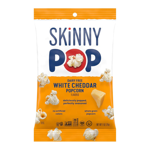 1oz (12ct) SkinnyPop Popcorn, White Cheddar, Whole Grain, Dairy-Free Snack, Bags