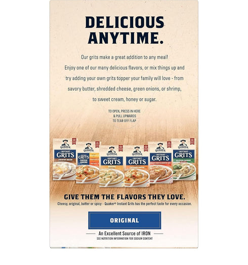 Quaker 12 Count, 12oz (Pack 6) , Instant Grits, Original, Box