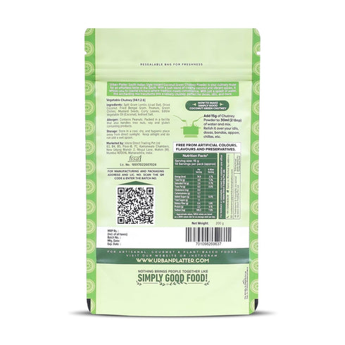 7.05 Oz (200g) Urban Platter Coconut Green Chutney Powder | | Flavorful & Ready to Use | Just Add Water | Traditional
