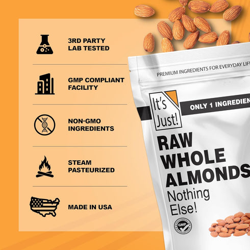 32oz (2lbs) It's Just! Raw Whole Almonds - Unsalted, Premium Quality, Grown in California