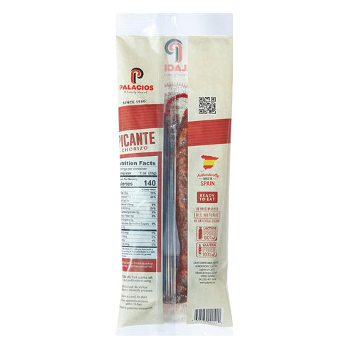 (3 pack 7.9 Oz.) PALACIOS - Authentic Spanish Chorizo. All Natural Ground Pork HOT/SPICY Smoked Sausage Recipe, Dry