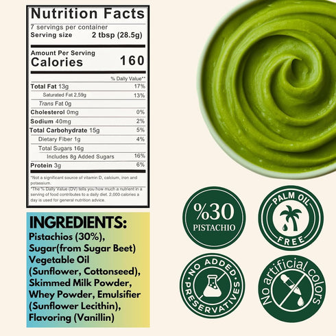 17.6oz 30% (17.6oz 500gr) Jatisse Pistachio Cream Antep Pistachio Butter Spread No Palm Oil Sweet Natural Cream