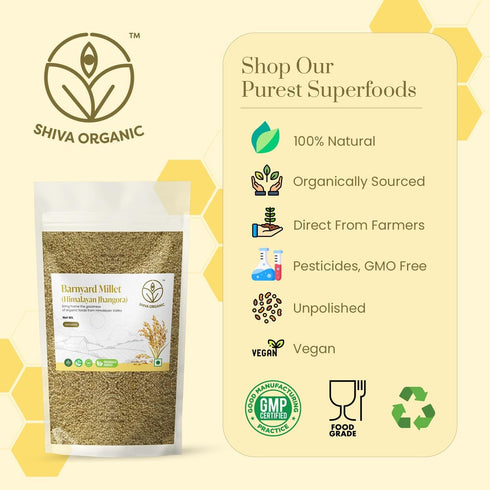 900g Shiva Organic Barnyard Millet - | Himalayan Jhangora | Unpolished | High Protein, Gluten-Free | Low-Calorie, Low