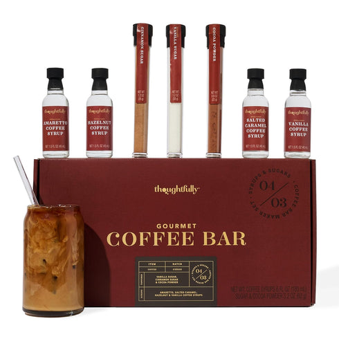 Thoughtfully Gourmet, Coffee Bar Gift Set, Includes 4 Delicious Syrups, 2 Flavored
