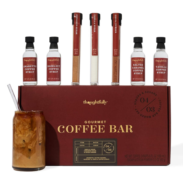 Thoughtfully Gourmet, Coffee Bar Gift Set, Includes 4 Delicious Syrups, 2 Flavored