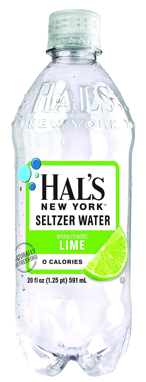 Hal's New York 20 Oz (Pack 24) Seltzer Water, Lime Sparkling Water, Fl Bottles