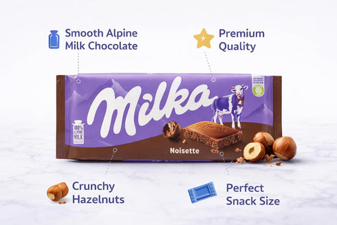 The Indulgence Noisette 90g (Pack 10) Milka Milk Chocolate