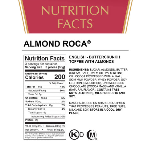 Pack 1 10oz Almond Roca of - Individually Wrapped Chocolate Candy Cannister - Original Buttercrunch Toffee with Almonds