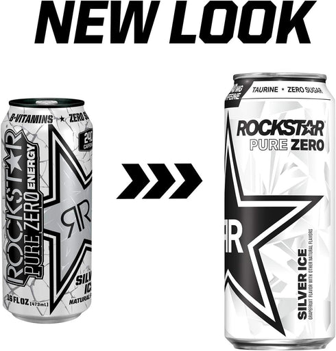 4 Pack 16oz. - Rockstar Pure Zero Silver Ice