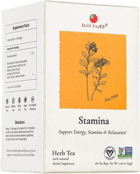 Health King Stamina Herb Tea, 20 Count Box