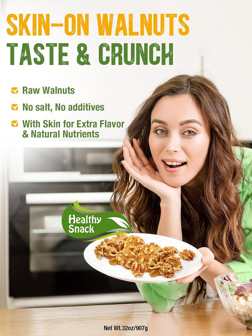 2LB 90% NatureBliss Raw Walnut Halves & Pieces, Premium Skin-On Walnuts, Whole Halves & Vacuum-Sealed for Freshness