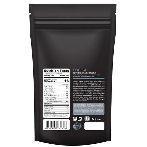Organic Blackberry Powder - Freeze Dried Blackberries, Rich in Anthocyanin & Polyphenols for Smoothies, 2.65oz