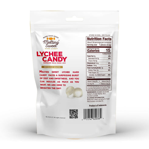 (4.4oz, Pack 12) Melting Sweet Premium Individually Wrapped Lychee Hard Candy
