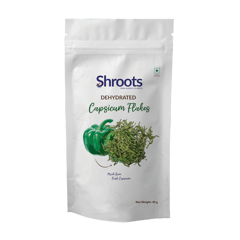 SHROOTS Dehydrated Green Bell Pepper Flakes (Capsicum) Air Dried Dehydrated Vegetable, 45g