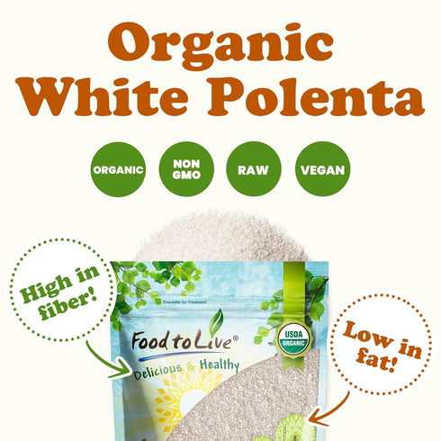 10 Food to Live - Organic White Polenta, Pounds Classic Non-GMO Cornmeal. Vegan, Kosher Corn Grits in Bulk. Great