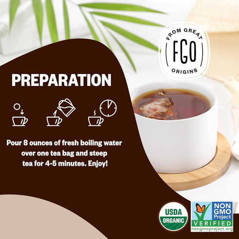 FGO Organic Chai Tea, 100 Count, Eco-Conscious Tea Bags, Resealable Bag (Pack of 1)