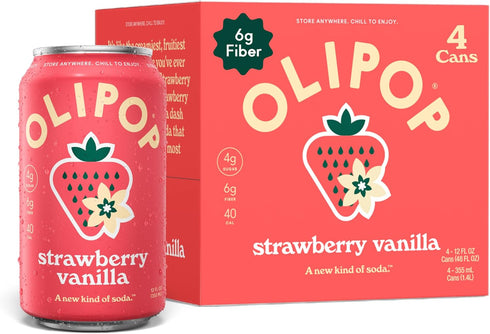 OLIPOP Prebiotic Soda Pop, Strawberry Vanilla, Prebiotics, Botanicals, Plant Fiber, 12 fl