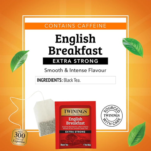 20 Count (Pack 1), 20 Twinings English Breakfast Extra Strong Black Tea Individually Wrapped Bags, of Robust