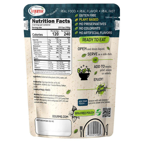 14.1 Oz (Pack 1) Mediterranean, Ready to Eat Red Kidney Beans, Gluten Free, Plant Based, Vegan, No Preservatives, No