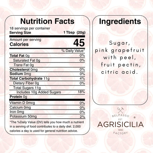 12.7 oz Agrisicilia Sicilian Pink Grapefruit Marmalade Authentic Italian Fruit Jam with Peel, Made in Sicily, Glass Jar