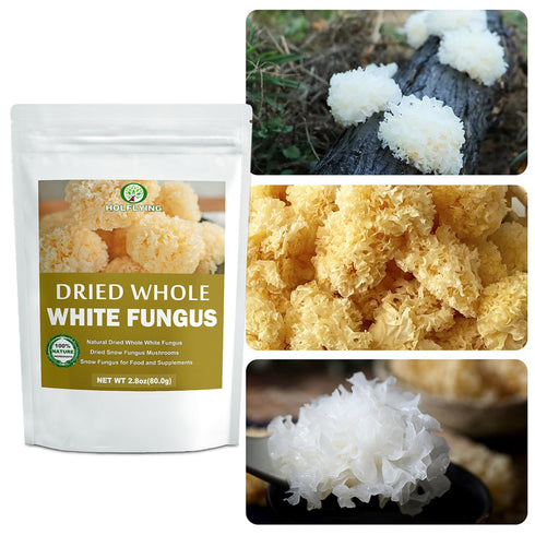 HOLFLYING 2.8 oz, Dried Whole White Fungus - All-Natural Snow Fungus Mushrooms - Linden Log Grown, Whole Natural