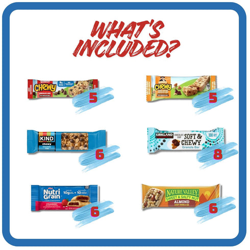 VARIETYBITES CO. Pack 66 Count Granola Bars Bulk Variety Individually Wrapped Healthy Snacks for Adults Office Break