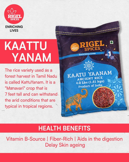 (4 Lb) 12+months Rigel Spices | Forest Elephant Red Rice | Kaatu Yaanam Ancient Rice | Kattuyanam rice | aged | GLUTEN