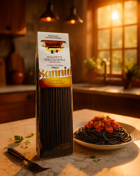 500g (Pack 2) Sanniti Nero di Seppia Spaghetti, | Premium Italian Squid Ink Pasta | Rich Gourmet Flavor | Crafted