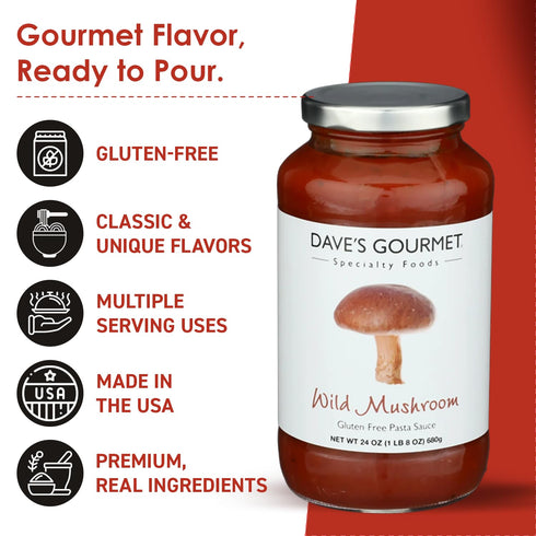 24oz (Pack 1) Dave's Gourmet Wild Mushroom Pasta Sauce - Savory Tomato & Mushroom Garlic Blend - Gluten Free - Ideal