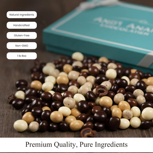 1 lb 5 ANDY ANAND CHOCOLATIER Chocolate Covered Espresso Coffee Beans Assorted Flavors, Gourmet Belgian Chocolate