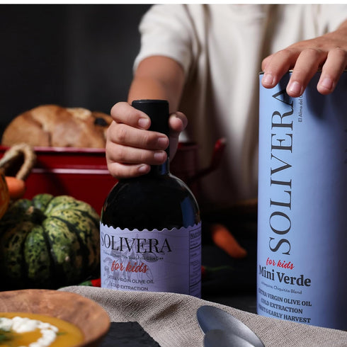 300+ 16.8 oz. Solivera Mini Verde Extra Virgin Olive Oil Cold Pressed, High Polyphenols, Baby-Friendly Blend, Smooth