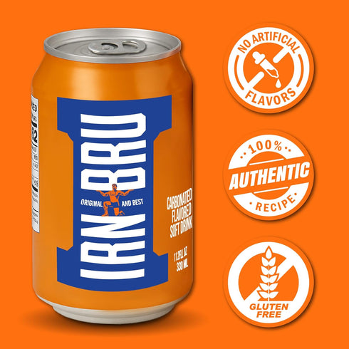 32 11.1 oz Pack 4 IRN-BRU Original Scottish Sparkling Soda, Citrus Flavored Carbonated Drink - Sparkling Flavored Soft