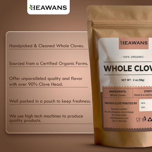Heawans Hand Picked Premium Grade Organic Whole Cloves - 2 oz from USDA Certified Farm