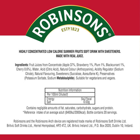 Robinsons Summer (66ml) Pack) Squash'd Fruits NAS (Single