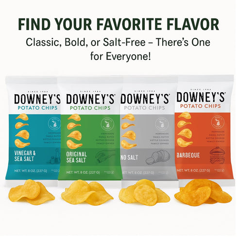 (8oz, 3-Pack) Downeys Potato Chips, No Salt Kettle-Cooked Potato Chips, Handcrafted Snack, Small-Batch, Light