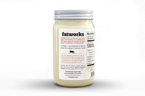 Fatworks 100% WHOLE30 14 oz. 2pk Premium Grass Fed, Pasture Raised Beef Tallow, Artisanally Rendered, Approved, KETO