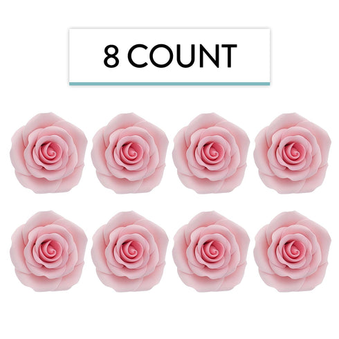 8 Count Global Sugar Art Shrub Rose Pink Sugar Cake Flowers, Large Wired, by Chef Alan Tetreault