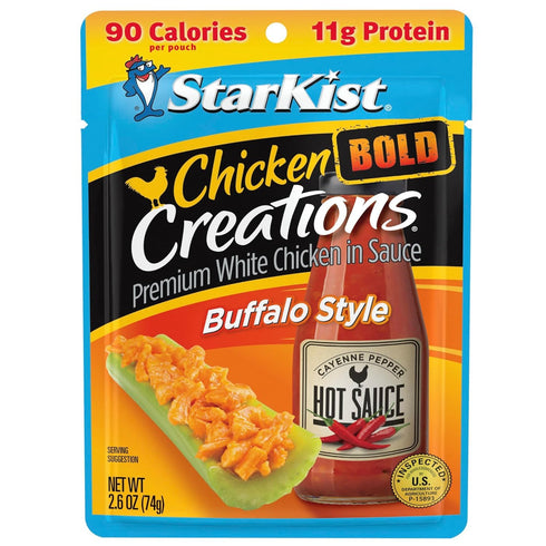 (2.6 oz 12 Pack) StarKist Chicken Creations BOLD Buffalo Style Pouch - Fully Cooked High Protein White Meat, Gluten