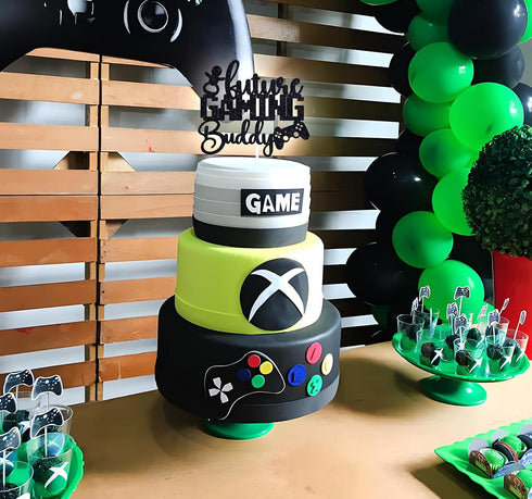 Ferburitar Future Gaming Buddy Cake Topper, Video Games Newborn Baby Announcement Sign for Boy and Girl, Baby
