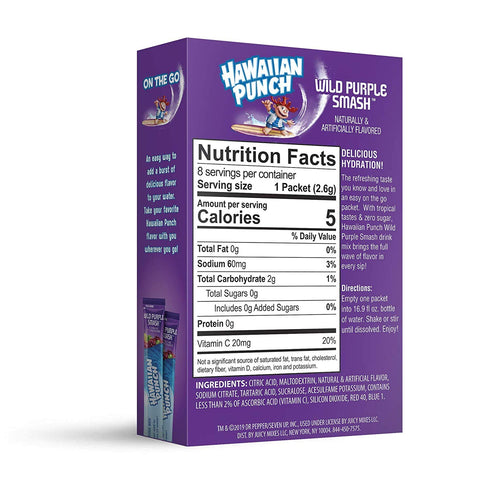 2 (16 Packets) Hawaiian Punch Sugar Free Hydrating On-the-Go Drink Mix: Wild Purple Smash - Pck