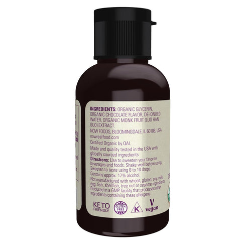 NOW Foods Organic Liquid Monk Fruit Sweetener - Chocolate, Zero-Calorie, 1.8-Ounce