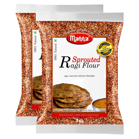 Manna Sprouted Ragi Flour/ Finger Millet Flour, 2kg (1kg Pack x2)