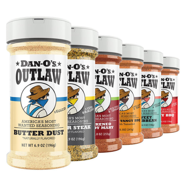 Dan-O's Outlaw Seasoning 6 Bottle Set- Butter Dust, Butter Steak, Spicy BBQ,