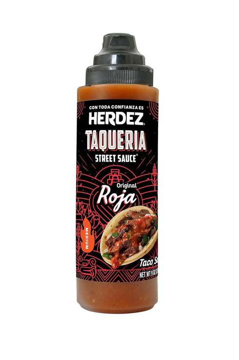 9 oz (8 Pack) HERDEZ TAQUERIA STREET SAUCE, Roja, Medium, Squeeze Bottle Spicy Red Sauce with Chile De Arbol Flavor