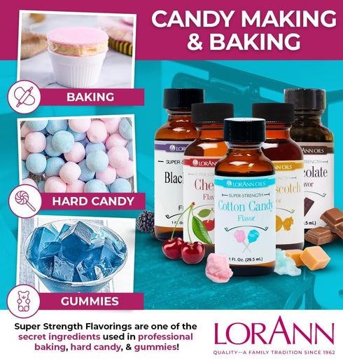 LorAnn Oils Super Strength Flavoring - Cotton Candy, 1 fl oz, 4X Stronger Than Extracts for Candy Making