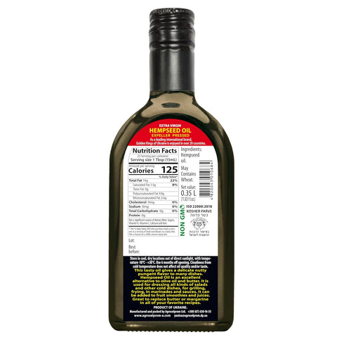 11.83 OZ Golden Kings of Ukraine Pure Hemp Seed Cooking Oil - Extra Virgin Cold Pressed Oil - Unrefined