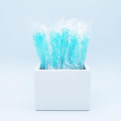 24 Pack Light Blue Rock Candy Sticks Cotton Candy Sugar Flavor, Bulk Individually Wrapped Edible Crystal Sticks