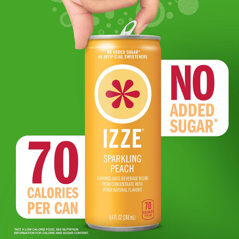 8.4 OZ, 24 IZZE Sparkling Juice Beverage Blend, Peach, No Sugar Added, FL Cans