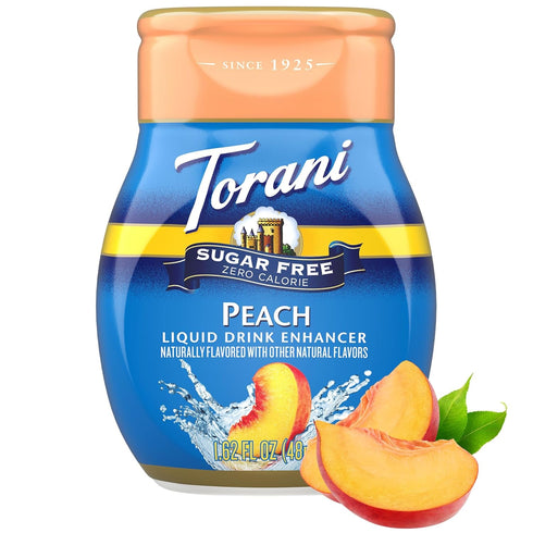 2-Pack, 1.62 Oz Torani Sugar Free Peach Liquid Drink Enhancer, Water Flavoring Ea